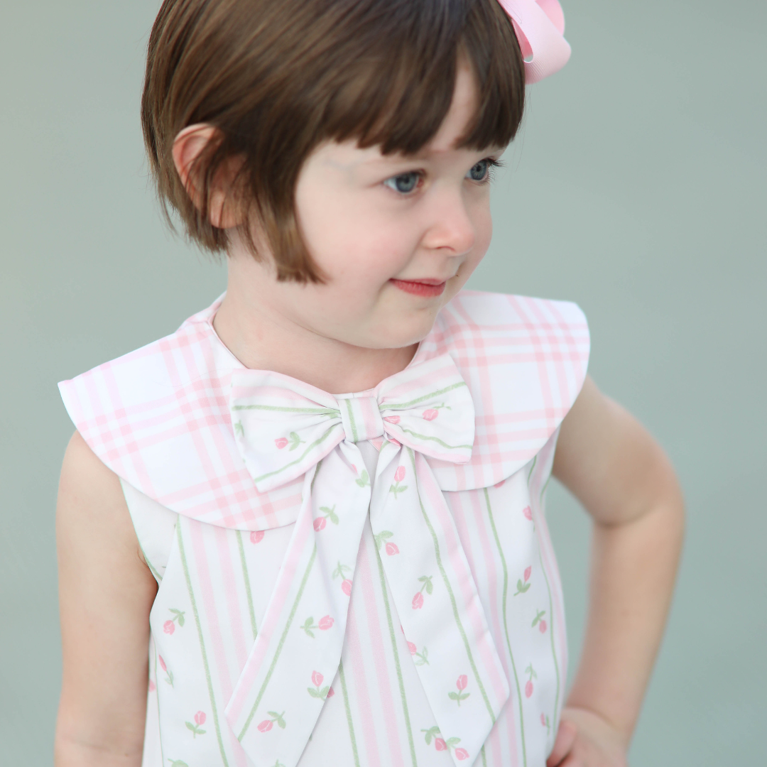 Pink Rosebud & Plaid Sleeveless Bubble