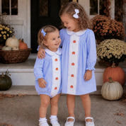 Girls Blue Gingham Pumpkin Bubble