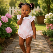 Girls Pink Gingham Ruffle Bubble