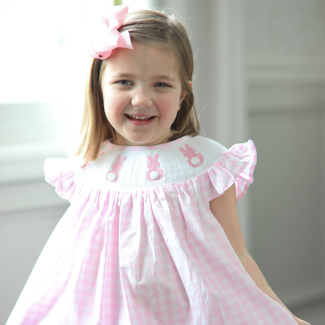 Pink Gingham Smocked Easter Bunny Dress