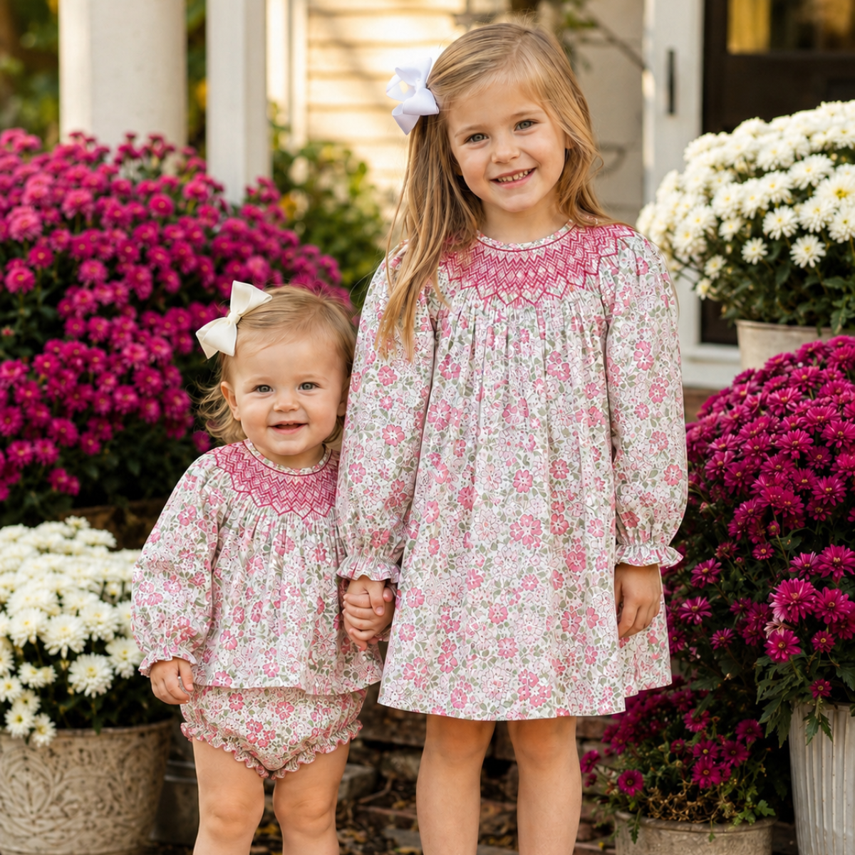 Pink Floral Smocked Dress