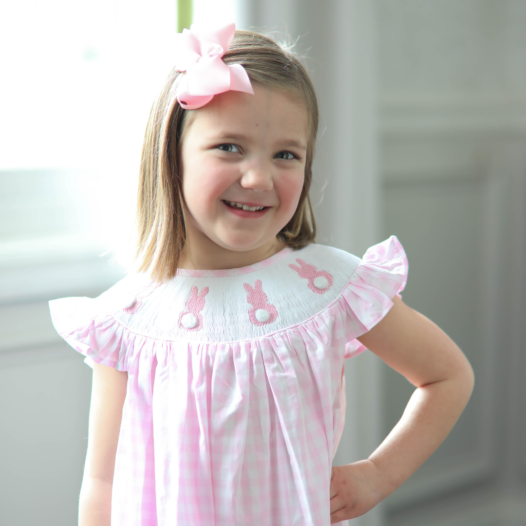 Pink Gingham Smocked Easter Bunny Dress