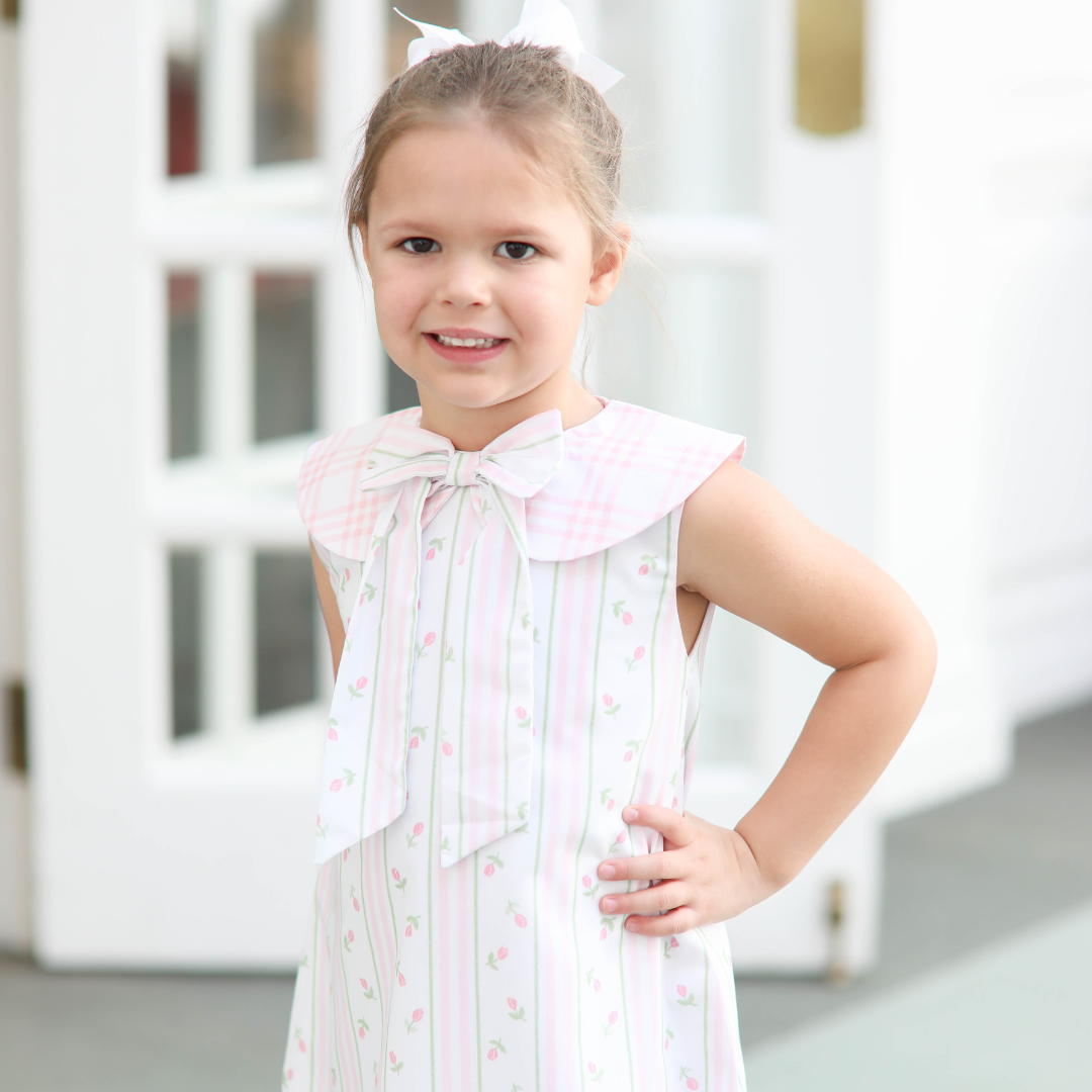 Pink Rosebud & Plaid Sleeveless Dress