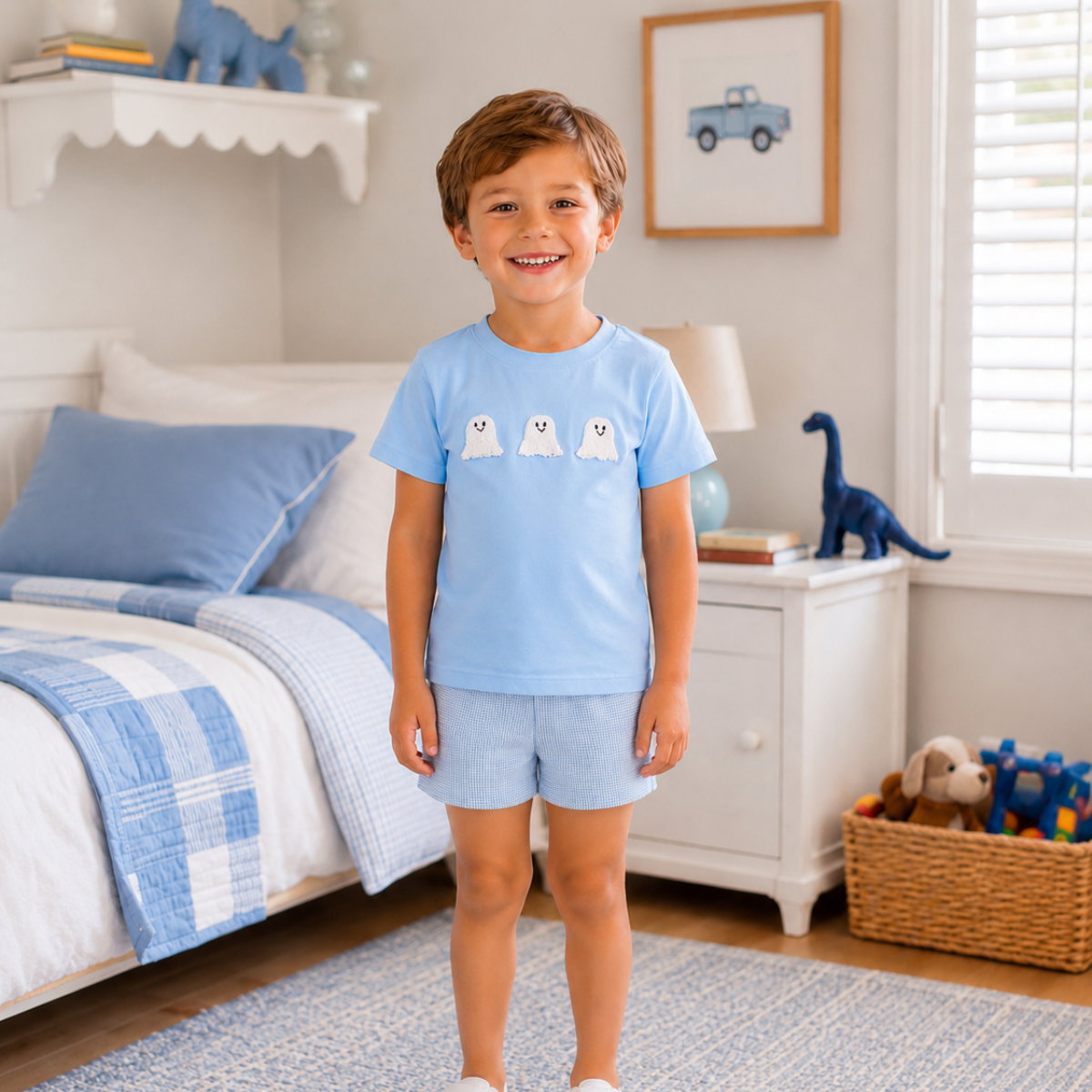 Halloween Ghost French Knot Shorts Set