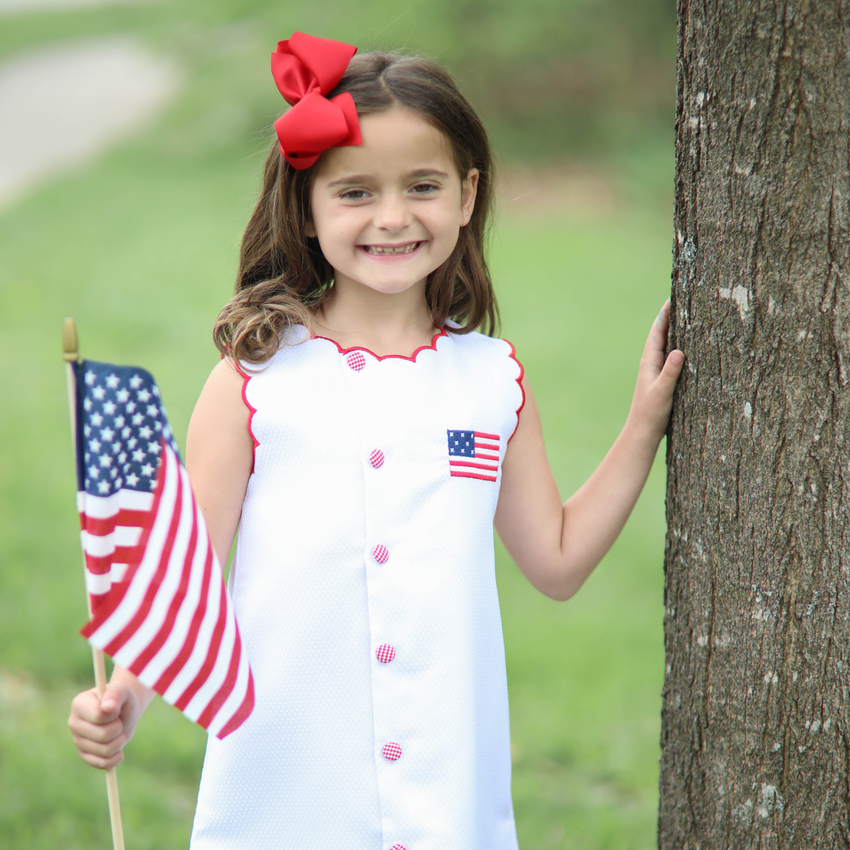 White Honeycomb Flag Scalloped Dress
