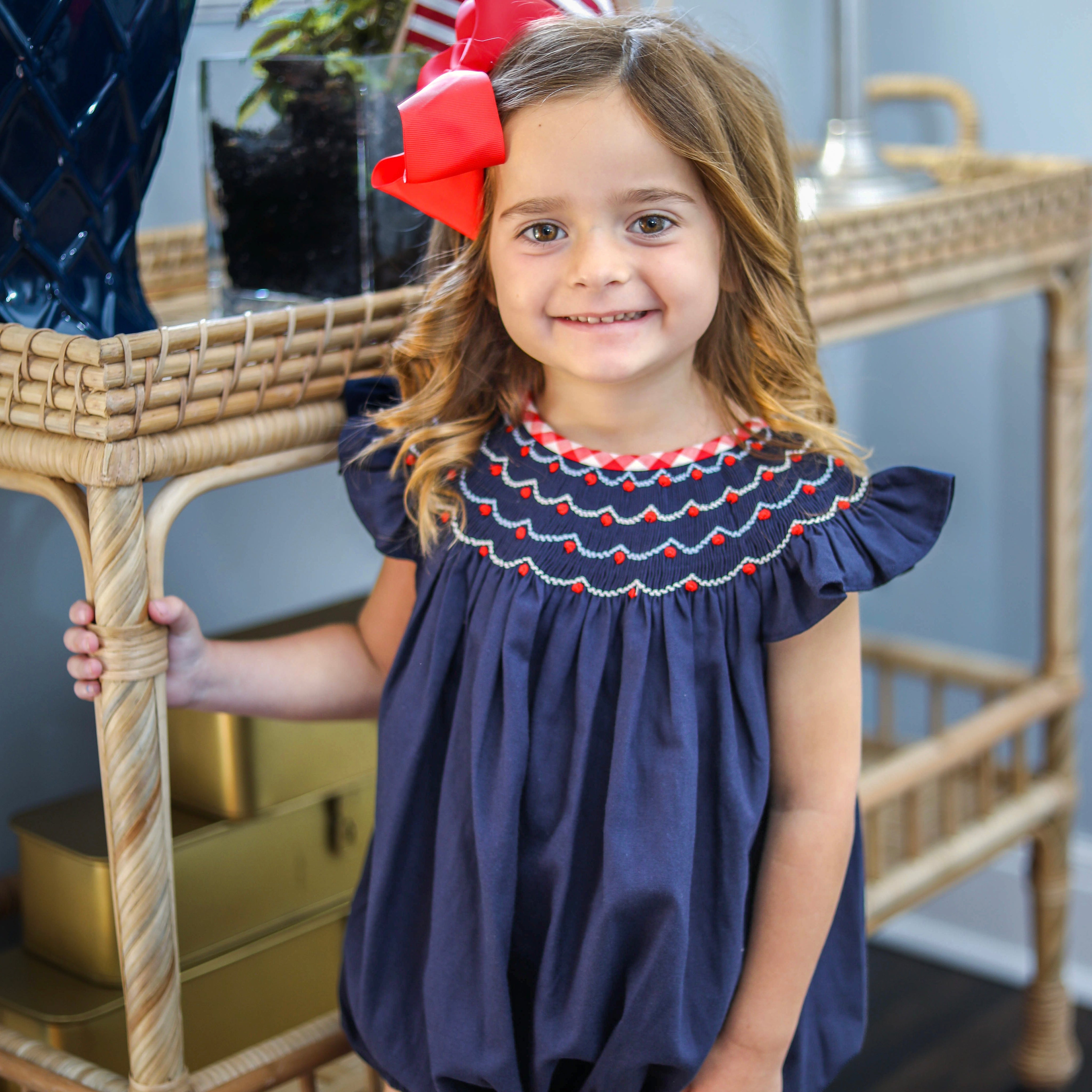 Navy Smocked Patriotic Bubble