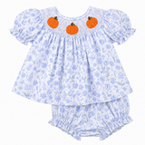Blue Floral Smocked Orange Pumpkin Swing Set