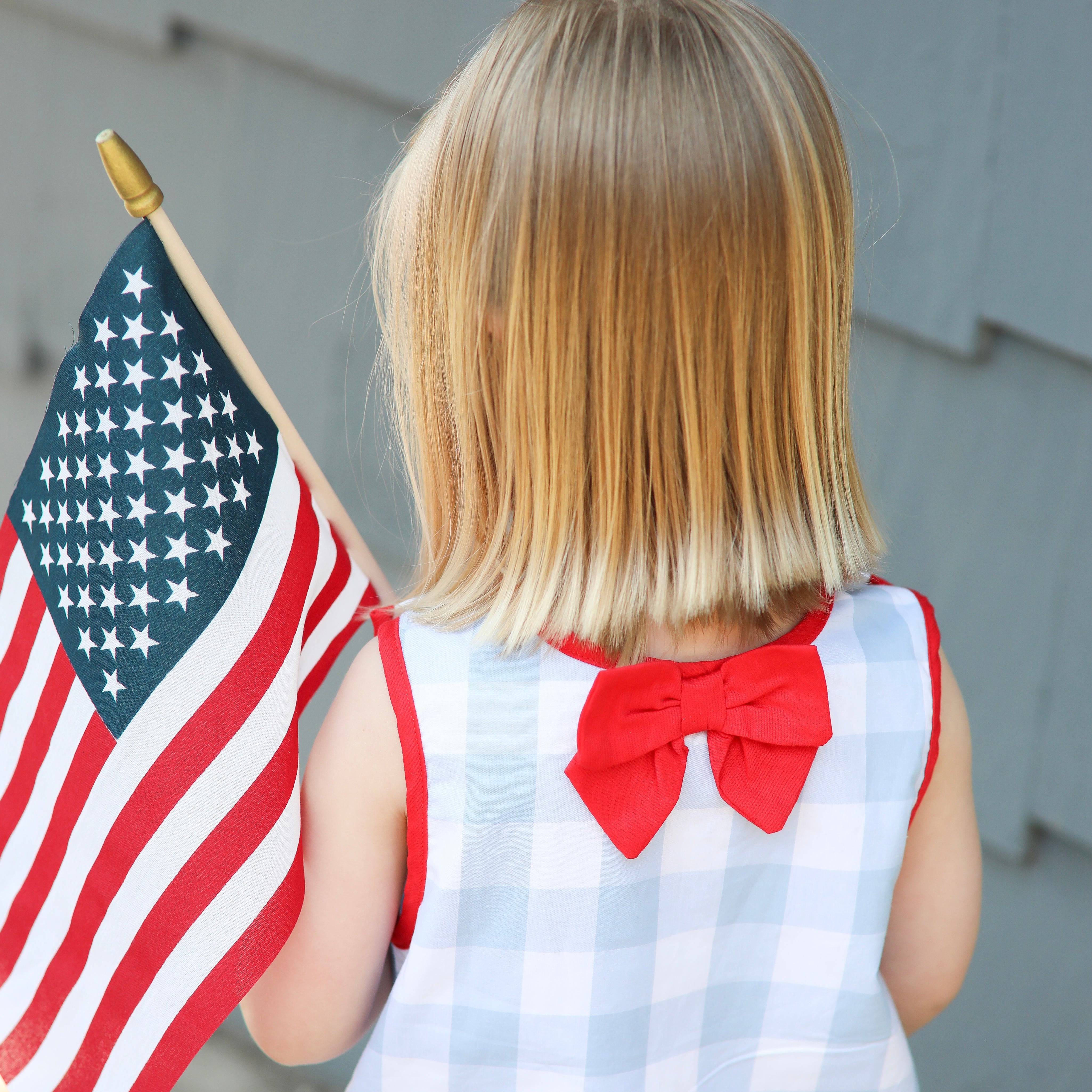 Patriotic Baby Blue Gingham Bubble with Bow
