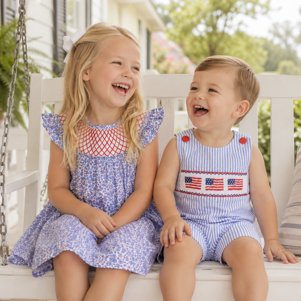 Patriotic Smocked Floral Dress