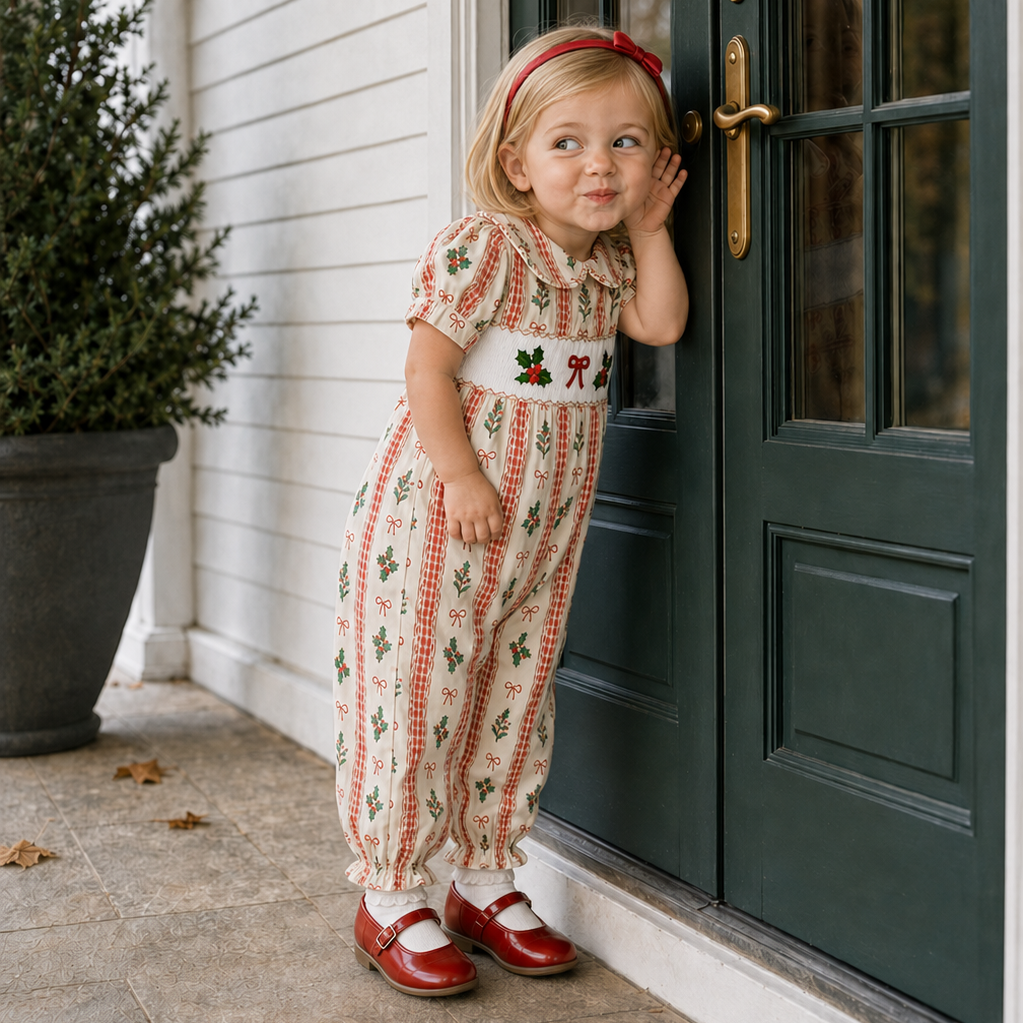 Christmas Smocked Holly Romper