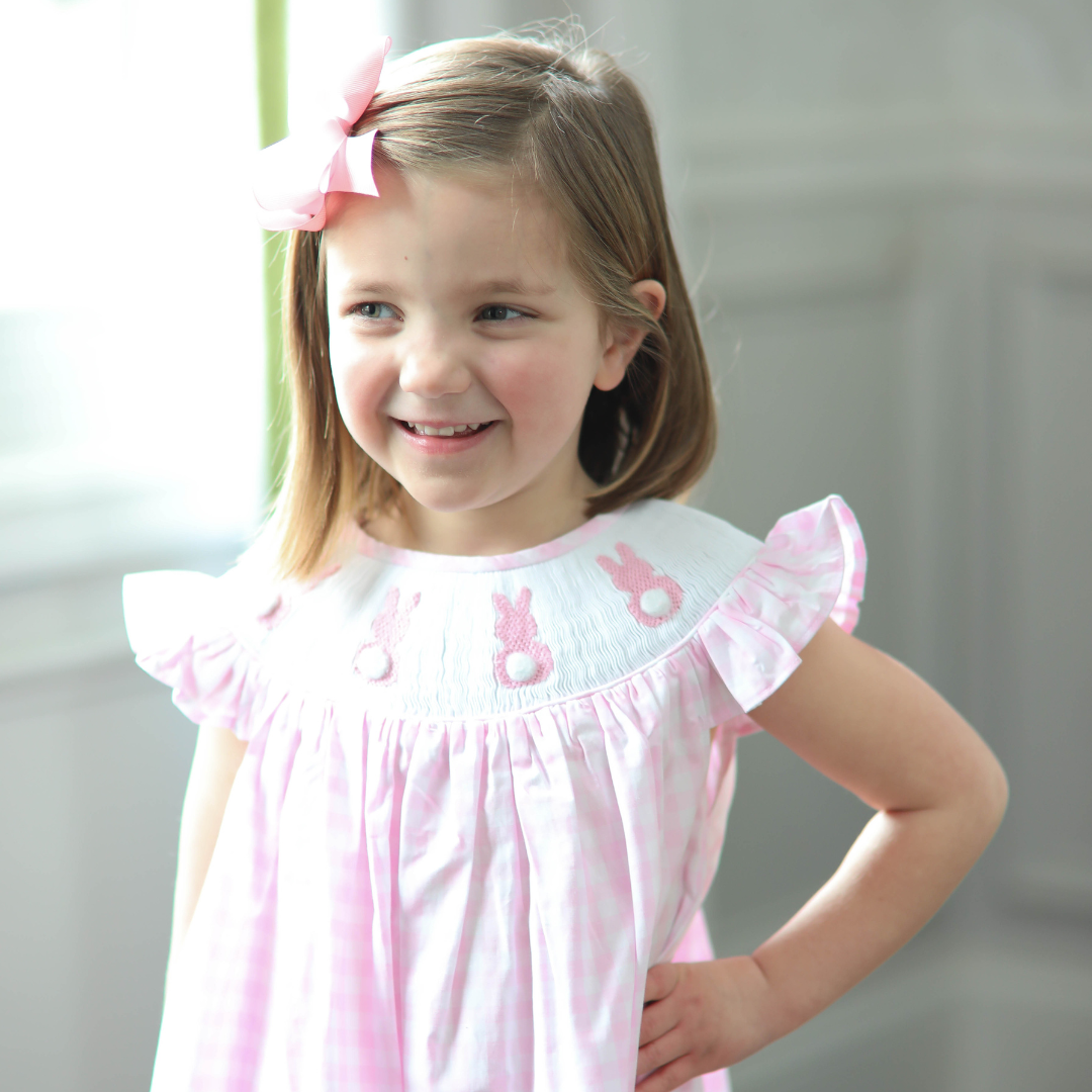 Pink Gingham Smocked Easter Bunny Dress