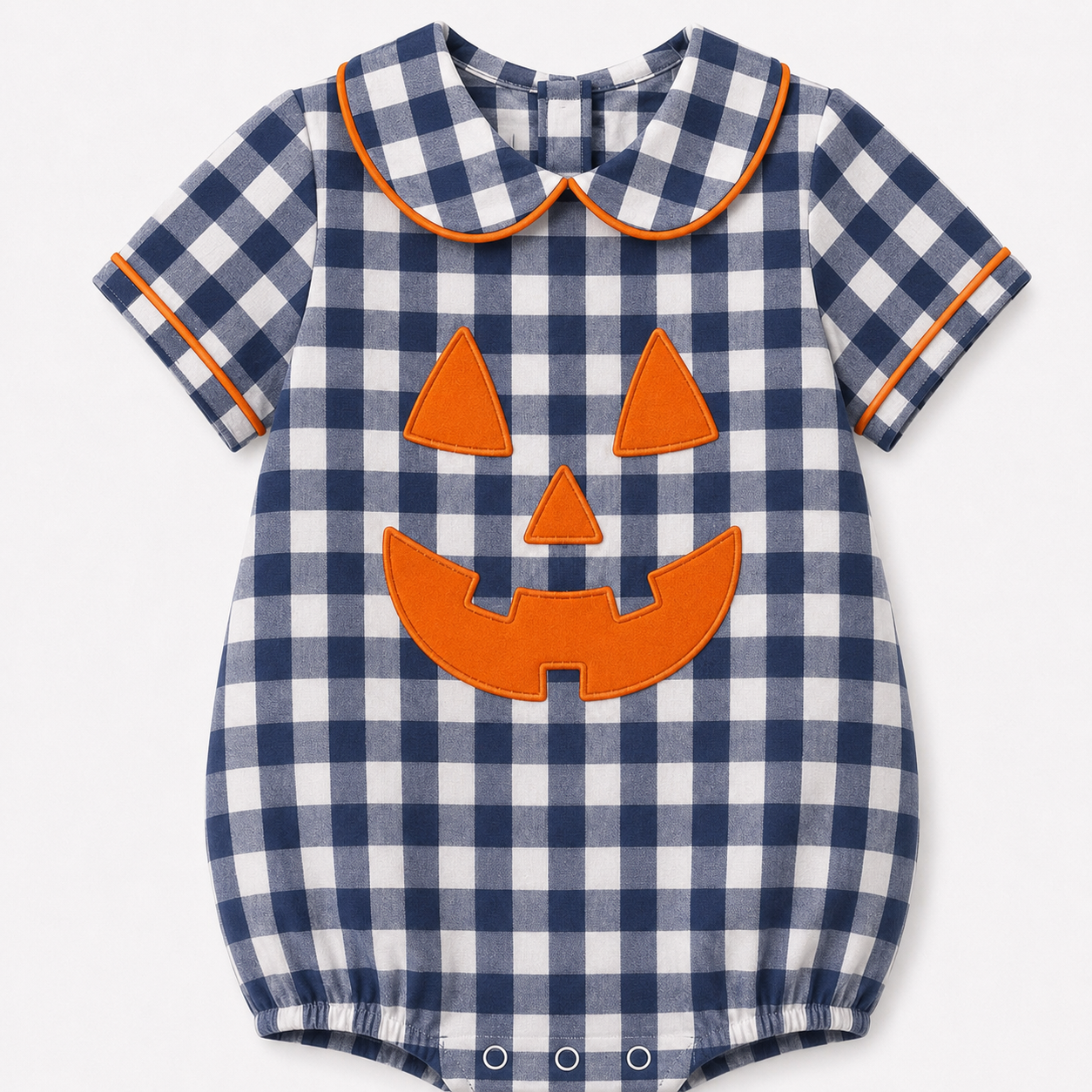 Boys Navy Gingham Jack O' Lantern Bubble