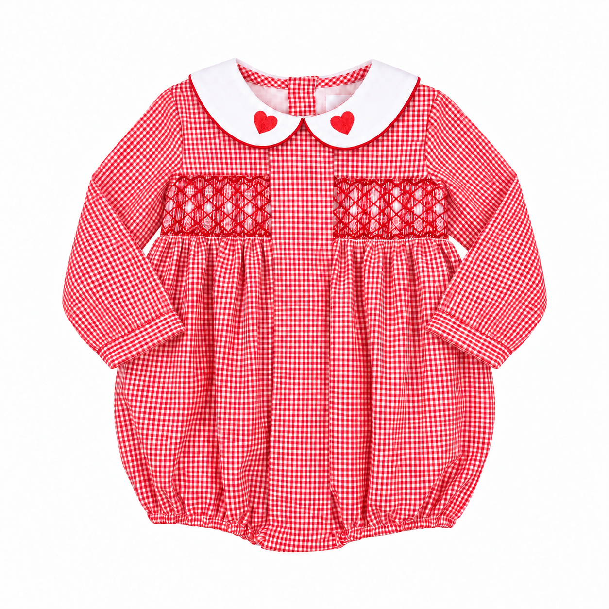 Red Gingham Heart Smocked Bubble