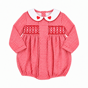Red Gingham Heart Smocked Bubble
