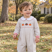 Boys Thanksgiving Khaki Gingham Romper