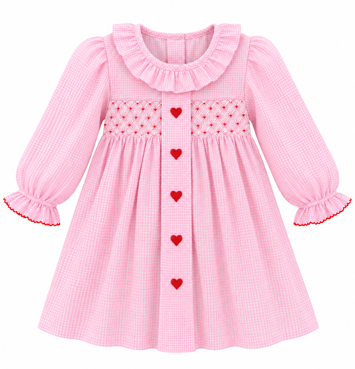 Pink Gingham Smocked Hearts Dress