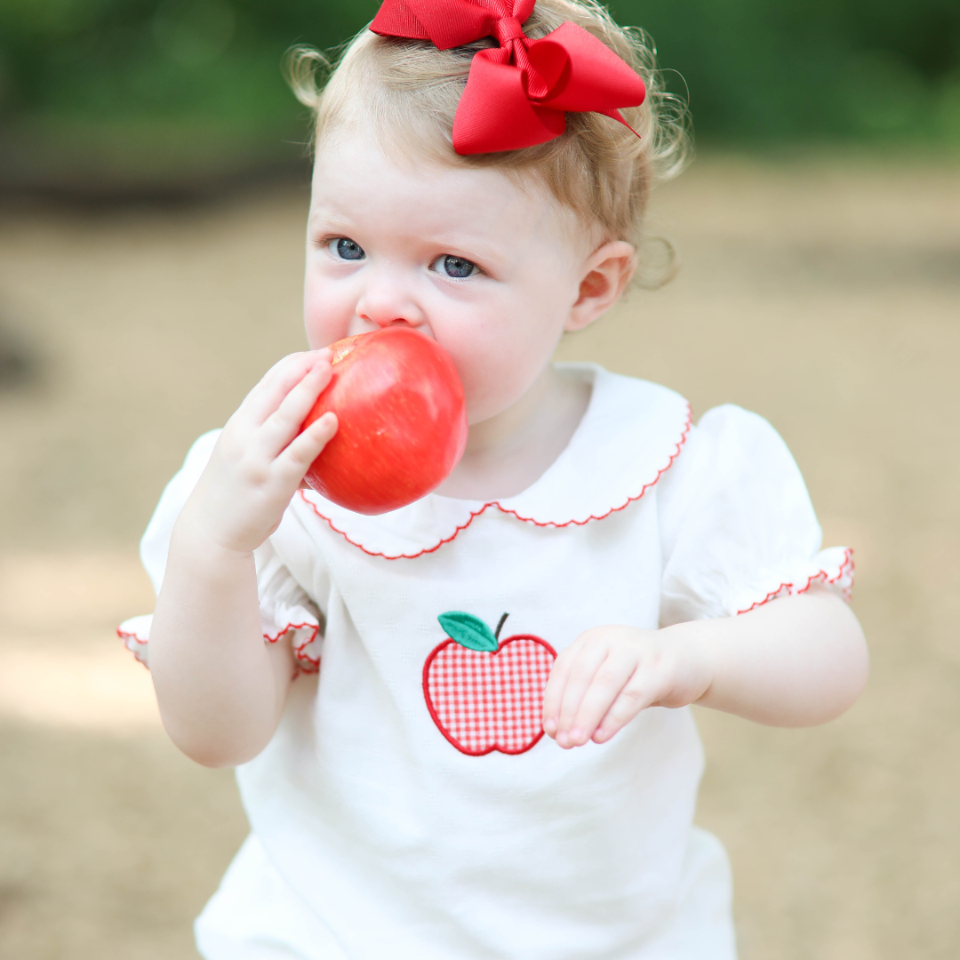 Girls White Bubble with Gingham Apple Appliqué