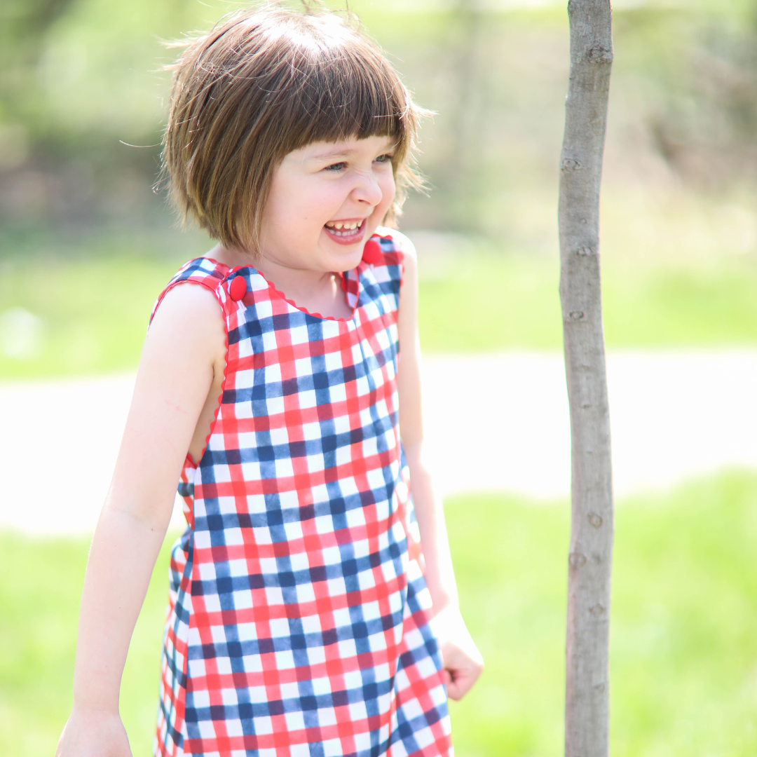 Girls Patriotic Red & Blue Gingham Dress