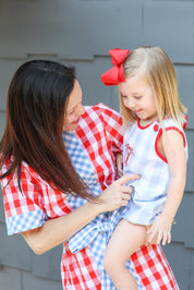 Patriotic Baby Blue Gingham Bubble with Bow