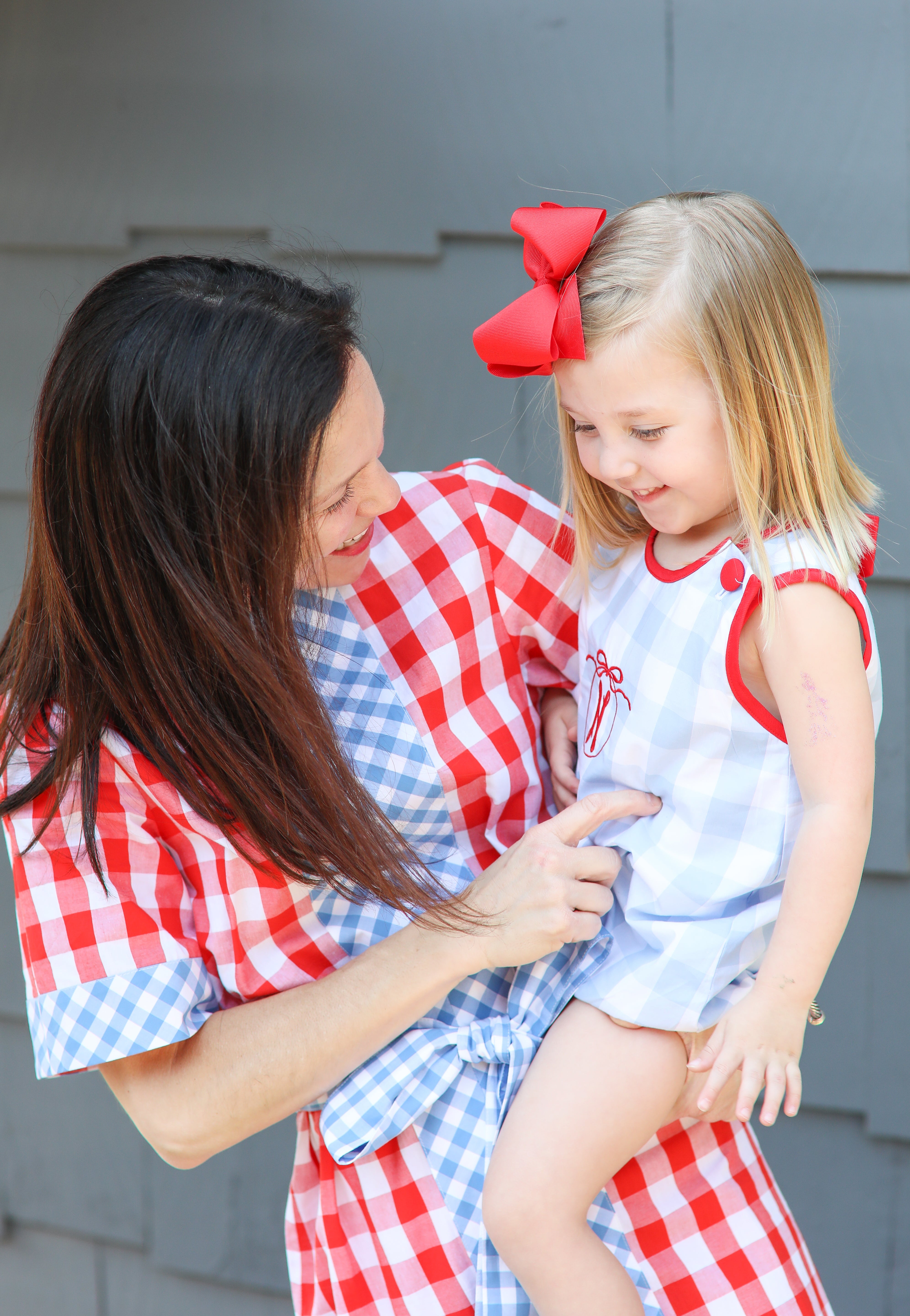 Patriotic Baby Blue Gingham Bubble with Bow