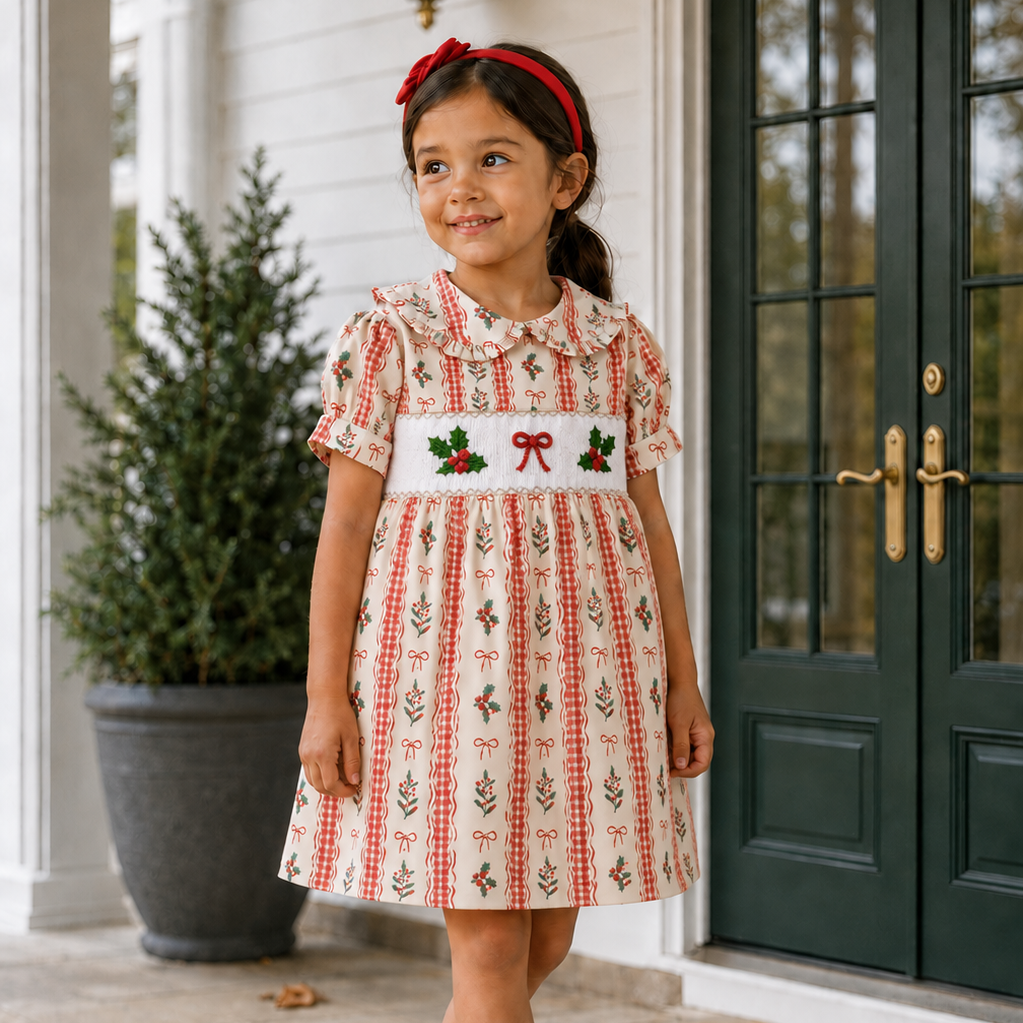 Christmas Smocked Holly Dress
