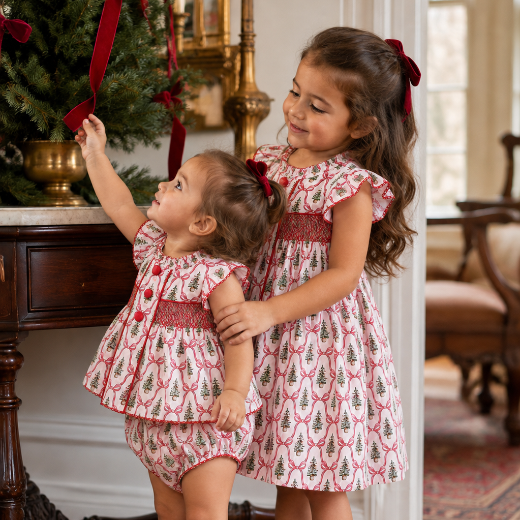 Smocked Christmas Tree Bows Swing Set