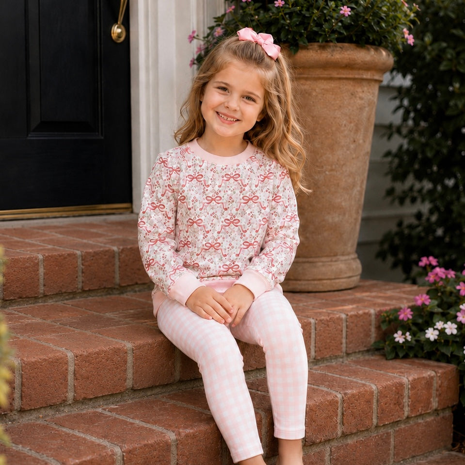 Girls Baby Pink Gingham Print Leggings