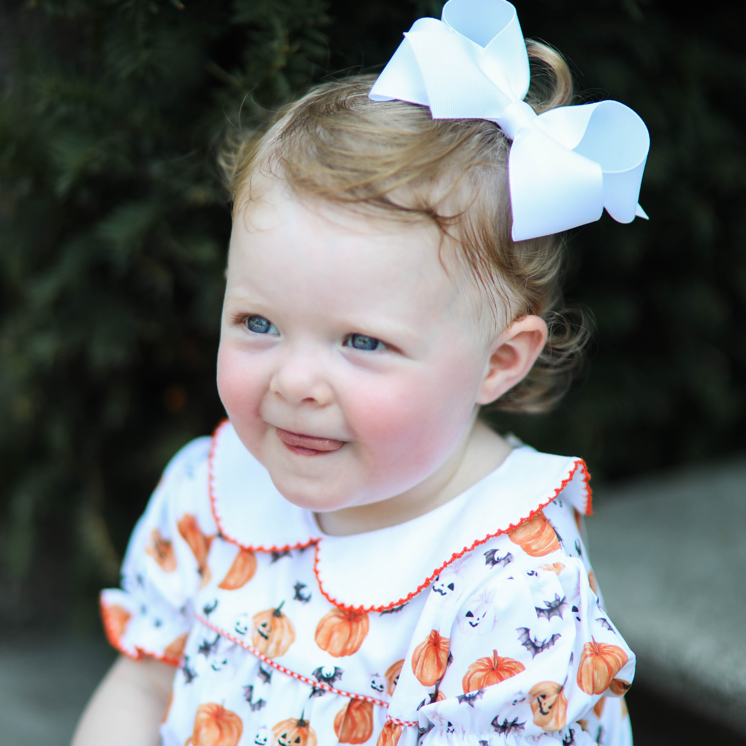 Girls Halloween Pumpkin & Bats Romper