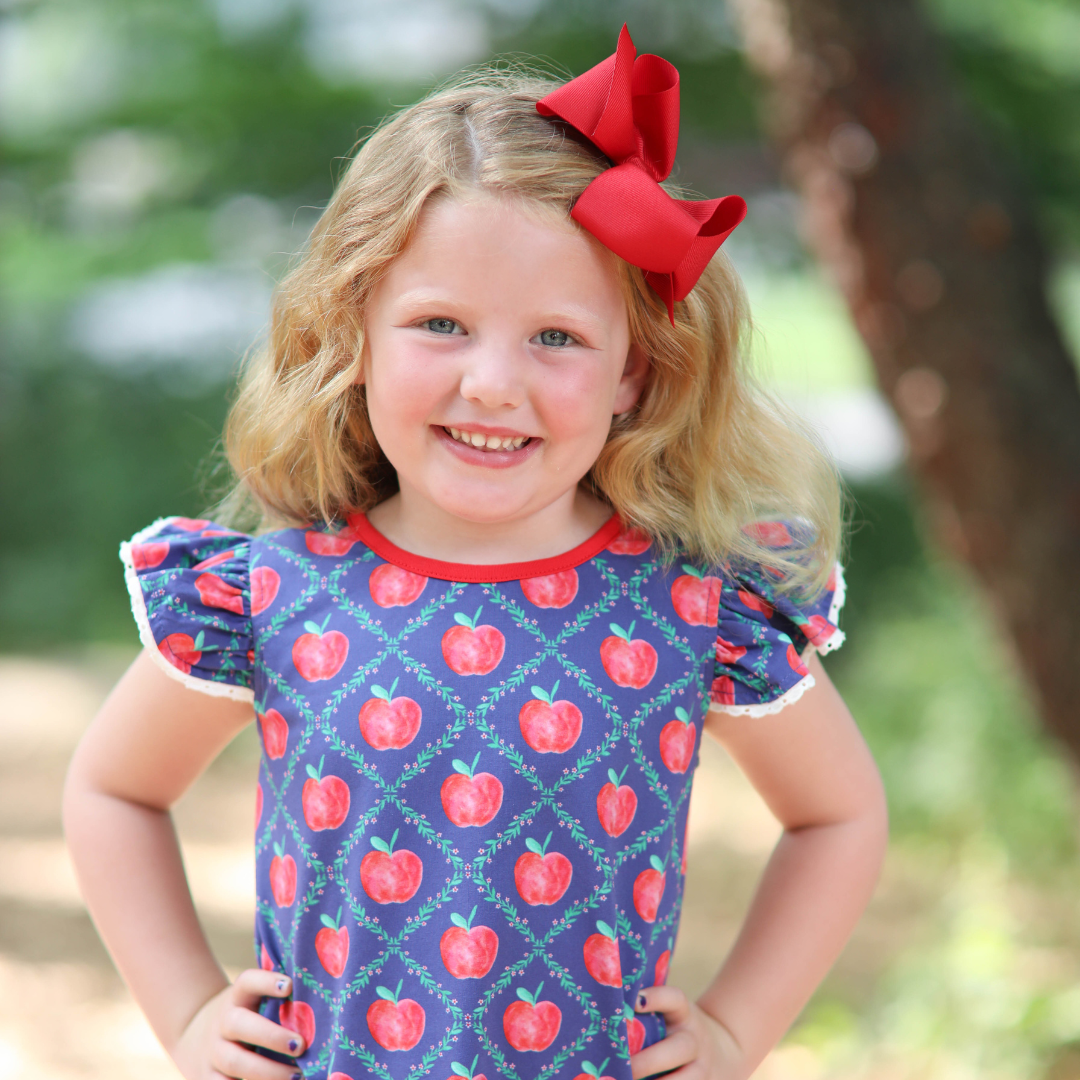 Navy Apple & Vine Printed Dress