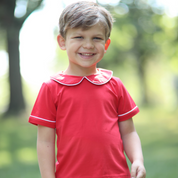 Unisex Red Peter Pan Knit Short-Sleeve Shirt