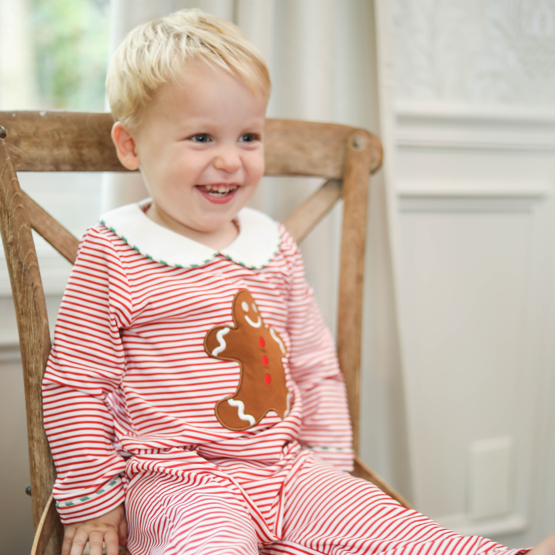 Boys Red Striped Gingerbread Romper