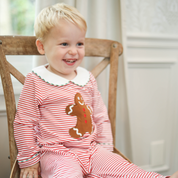 Boys Red Striped Gingerbread Romper