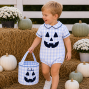 Blue Gingham Ghost Jack 'O Lantern Halloween Bucket