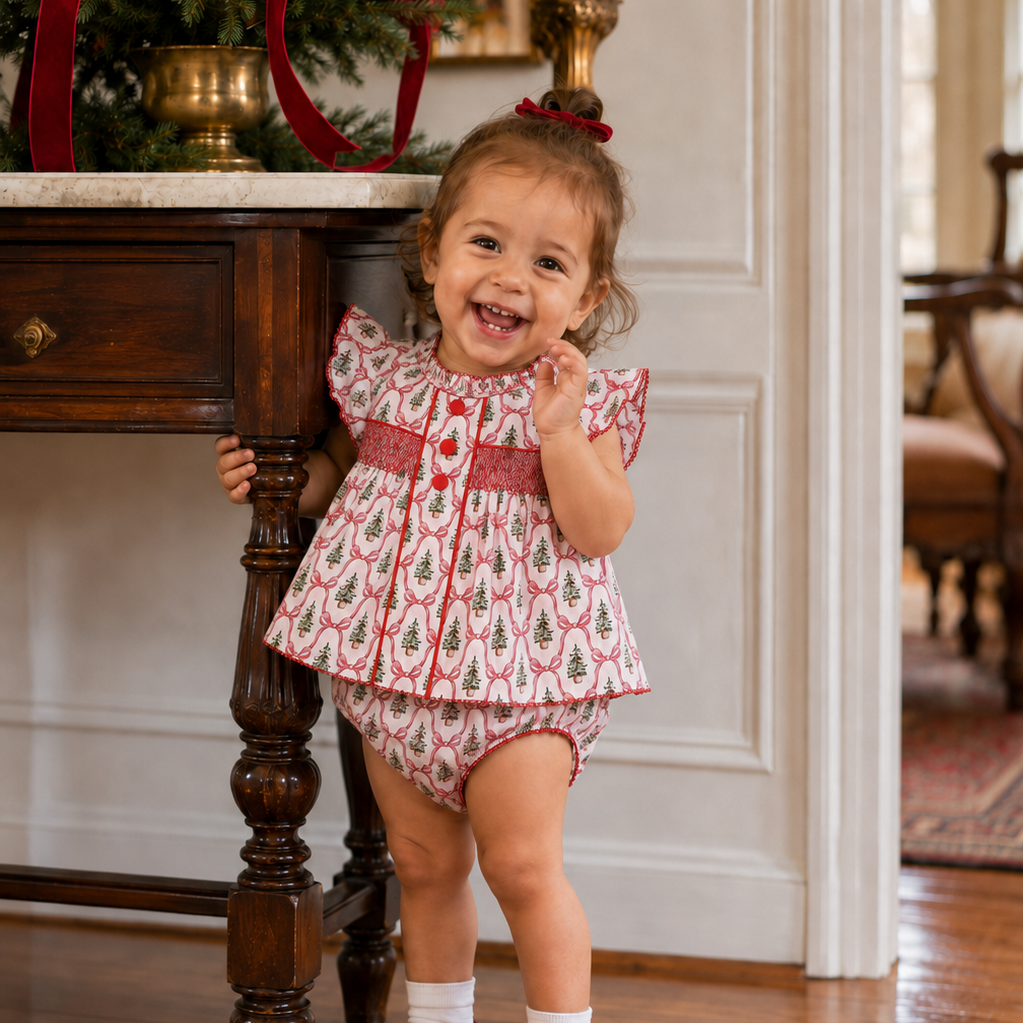 Smocked Christmas Tree Bows Swing Set