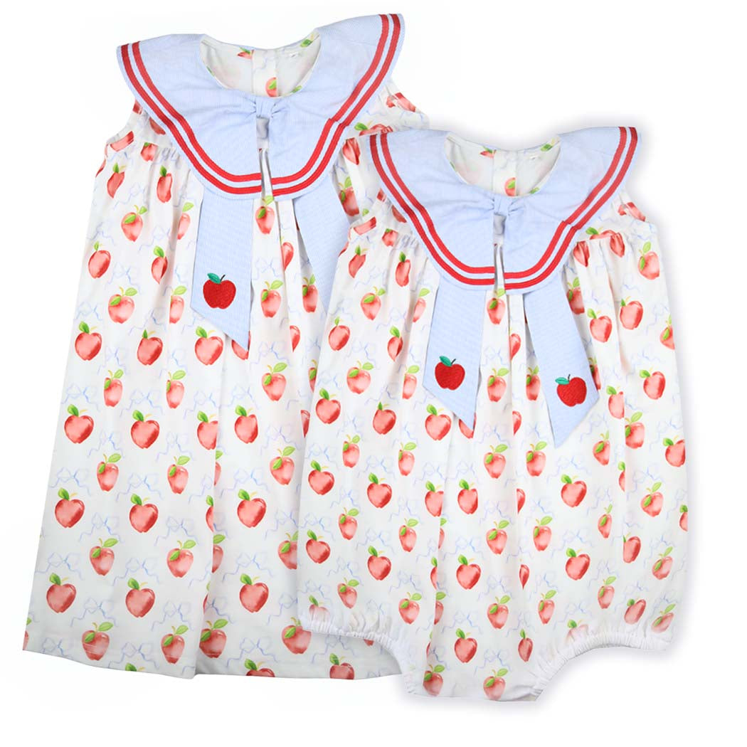 Apples & Bows Printed Bubble with Collar