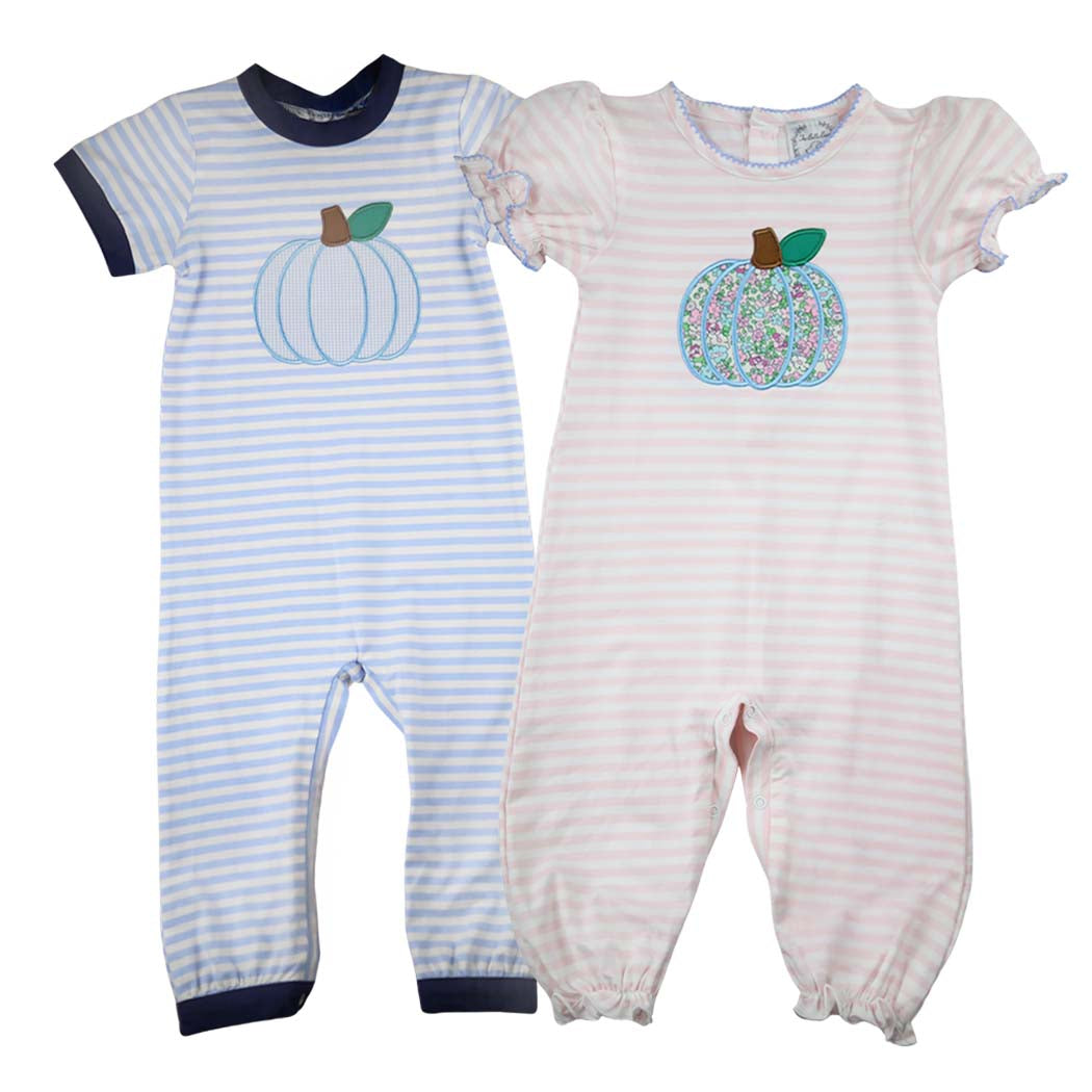 Blue Stripe Pumpkin Romper