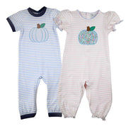 Blue Stripe Pumpkin Romper