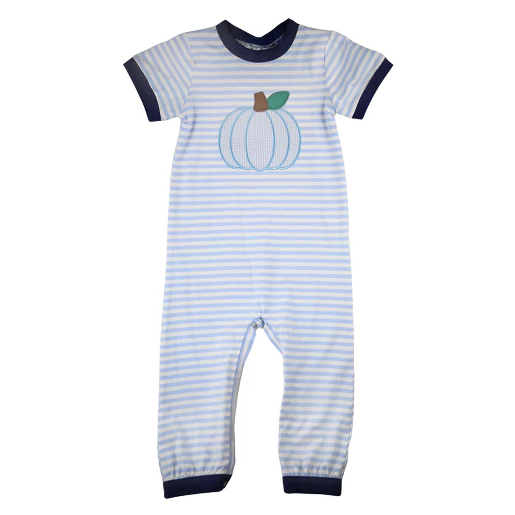 Blue Stripe Pumpkin Romper