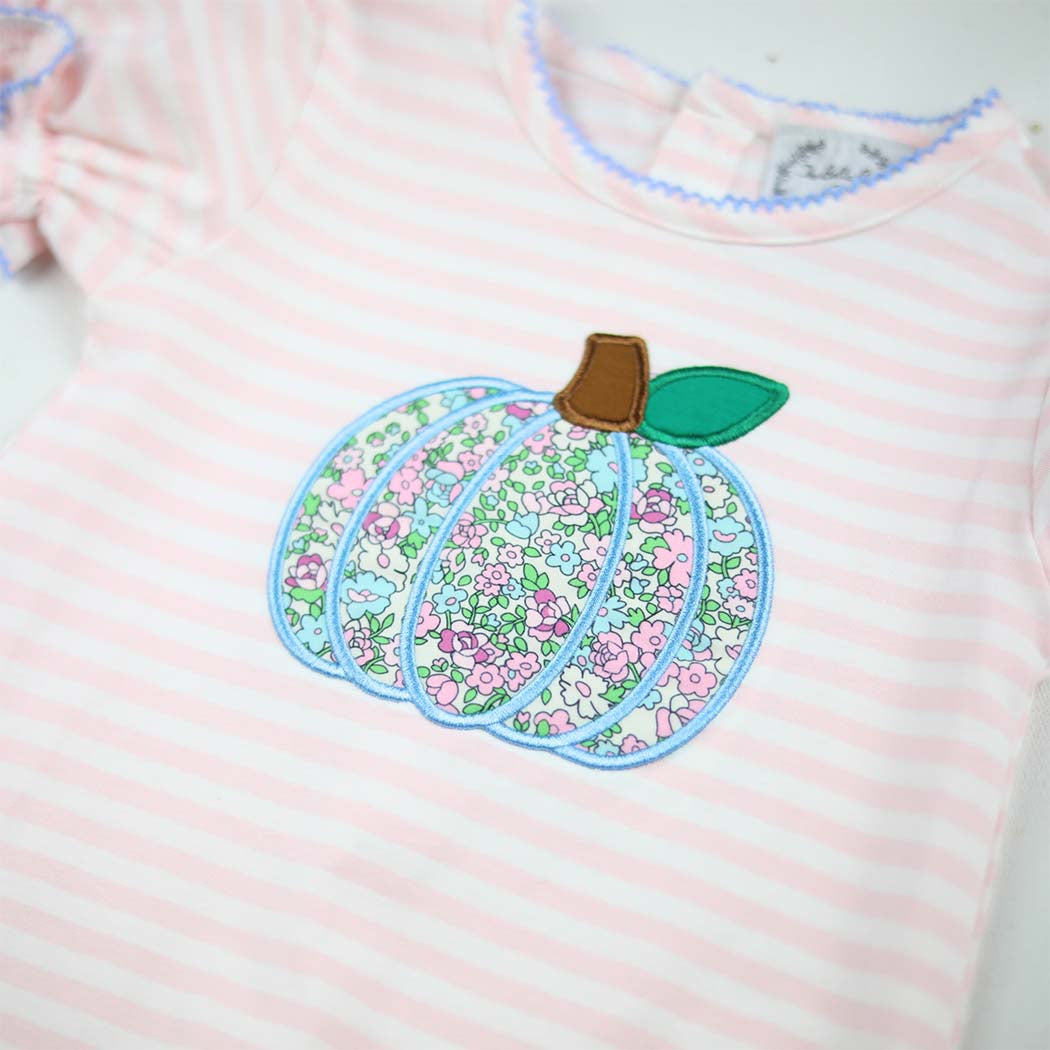Pink Stripe Floral Pumpkin Romper