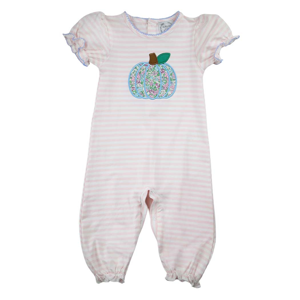 Pink Stripe Floral Pumpkin Romper