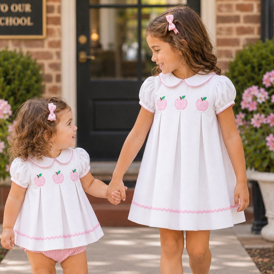 Pretty in Pink Gingham Apple Dress