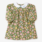 Green Floral Dress with Gingham Buttons