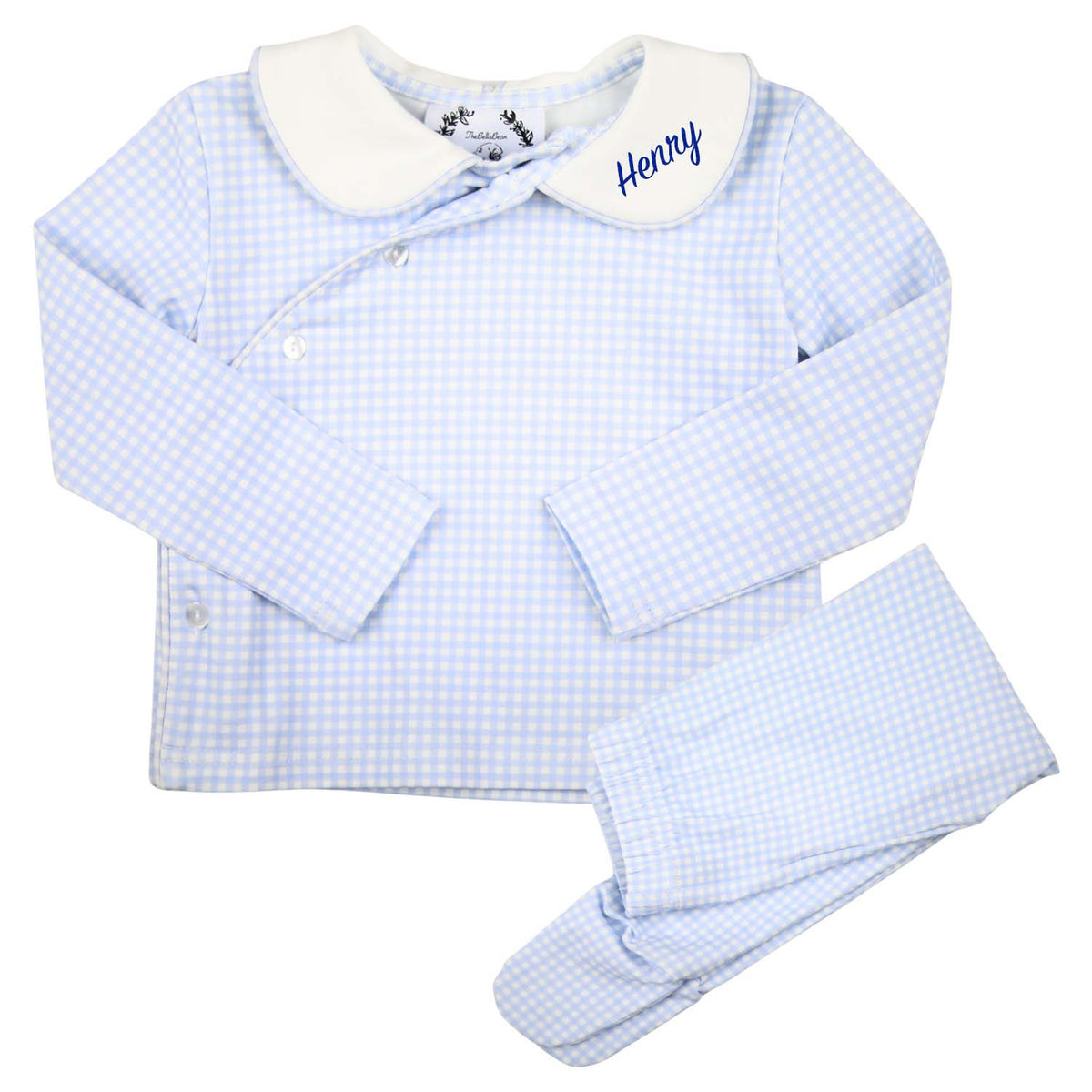 Blue Gingham Long Sleeve Pant Set