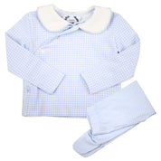 Blue Gingham Long Sleeve Pant Set