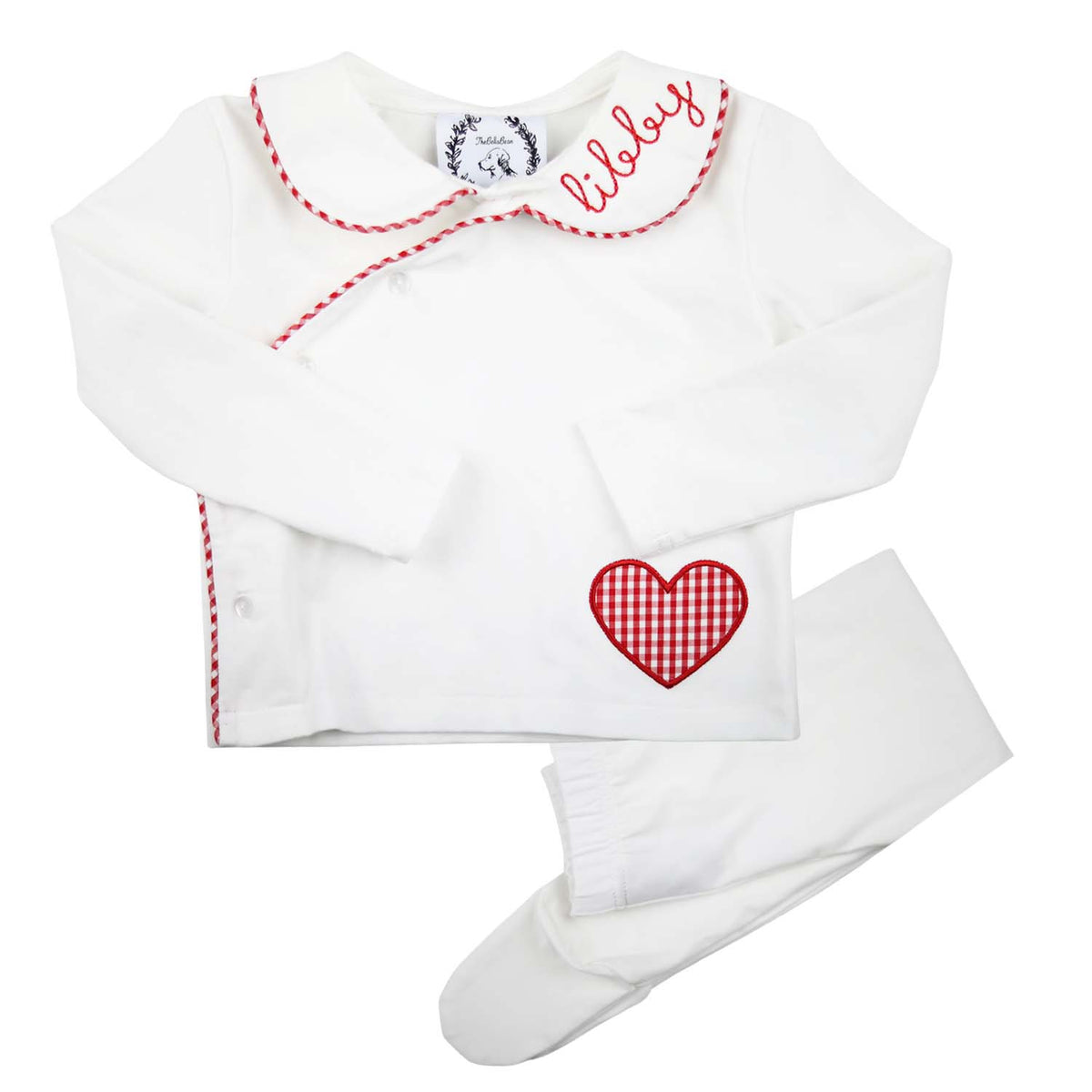 White Gingham Heart Long Sleeve Pant Set