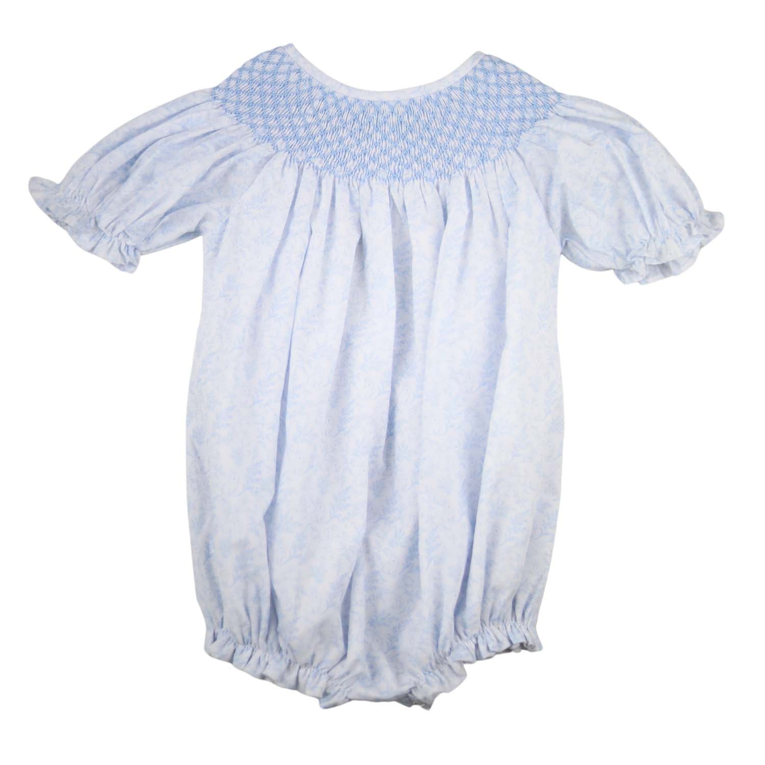 Blue Bunny Toile Smocked Bubble