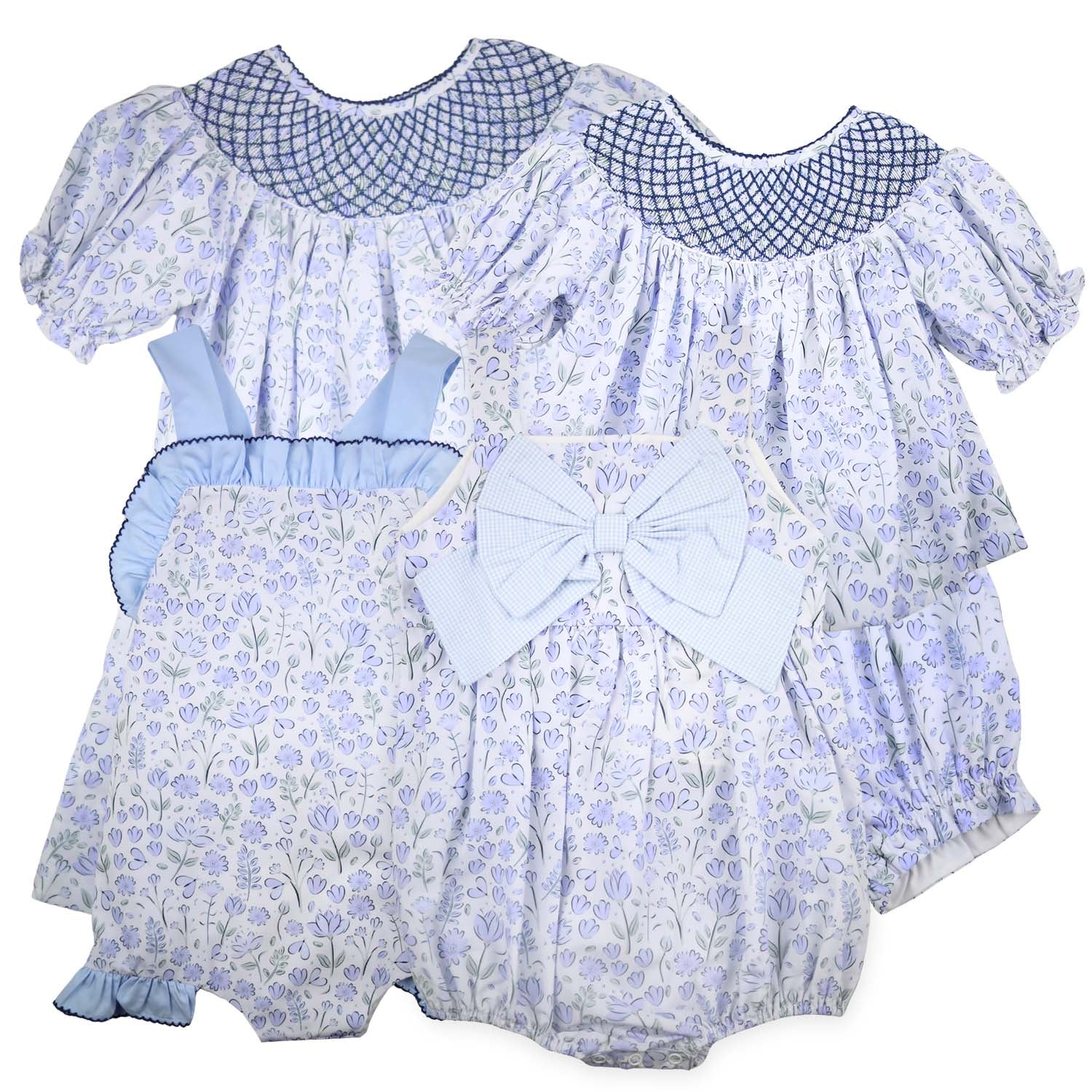 Blue Floral Smocked Swing Set