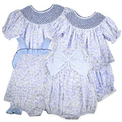 Blue Floral Smocked Swing Set
