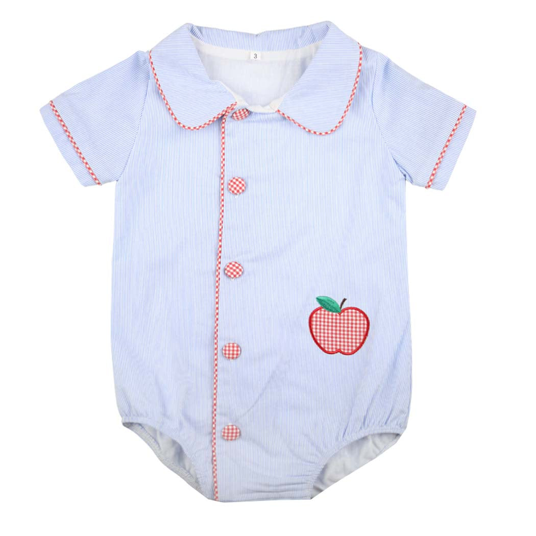 Blue Striped Bubble with Apple Appliqué
