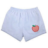Blue Striped Shorts with Apple Appliqué